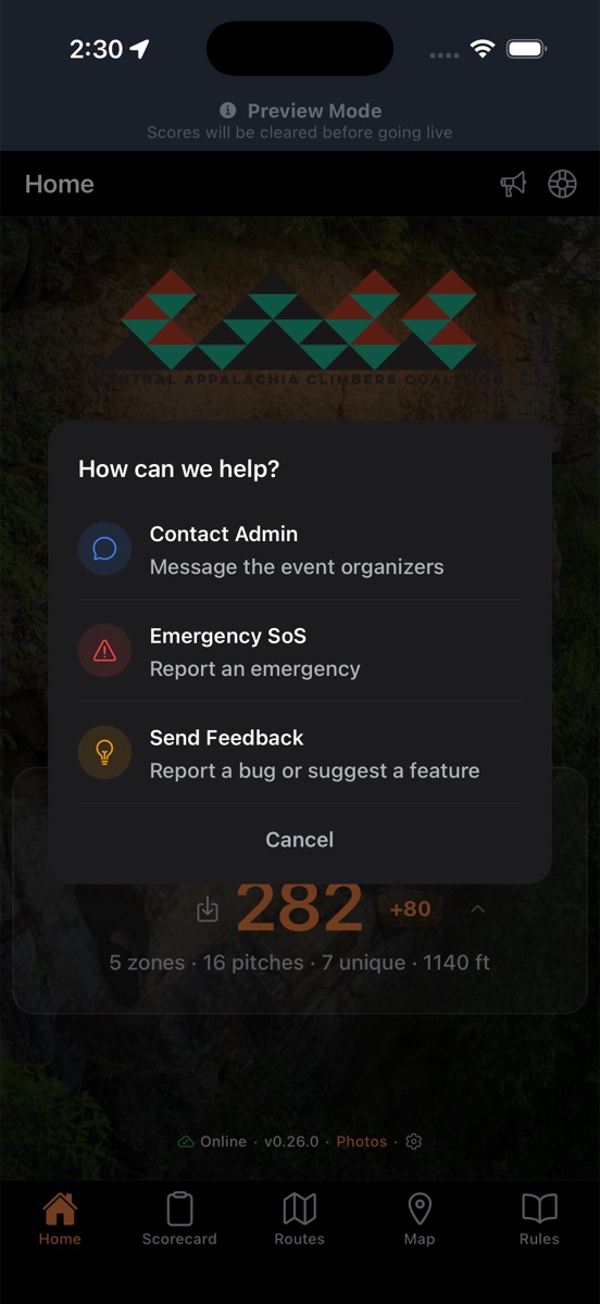 Support Menu